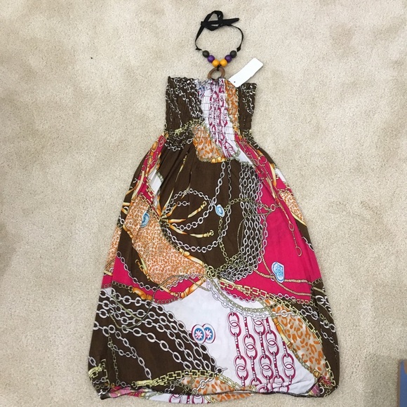 Midi Sundress With Wood Necklace Detail-Shirring Top-Comfortable-Summer Fashion - Picture 4 of 5